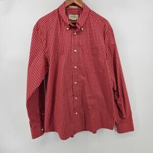 Eddie Bauer Men's Large Long Sleeve Button Front Red Cotton Wrinkle Resistant